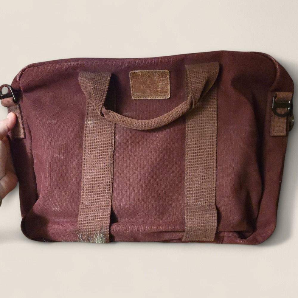 VTG Lands End Briefcase Maroon Canvas Leather Patch DLC Monogram MADE IN USA GUC - Picture 11 of 11